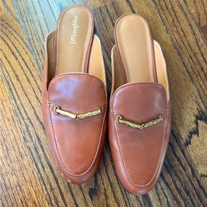 J McLaughlin Cognac Slide Loafers w/ Gold buckle